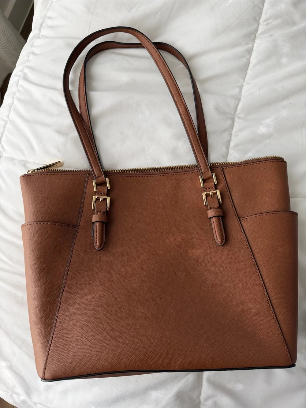 Michael Kors Brown Saffiano Leather Tote with Gold Accents